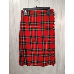 VTG The Edinburgh Woollen Mill Red Tartan Pleated Midi Kilt Skirt Sz 14 Festival